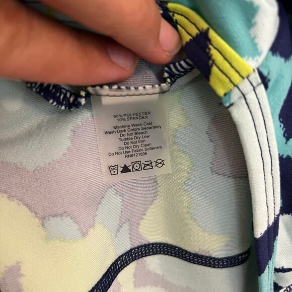 Title Nine Floral Athletic Dress Blue Green Yellow Sleeveless Zip Back Pockets - Picture 12 of 12